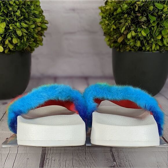 Faux Fur Rainbow Slip On Slides - Picture 5 of 6